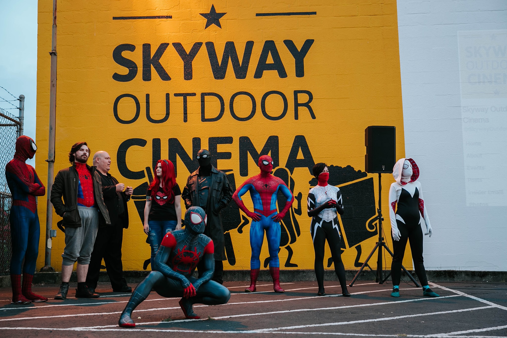 Spiderman characters at Skyway Outdoor Cinema 2019