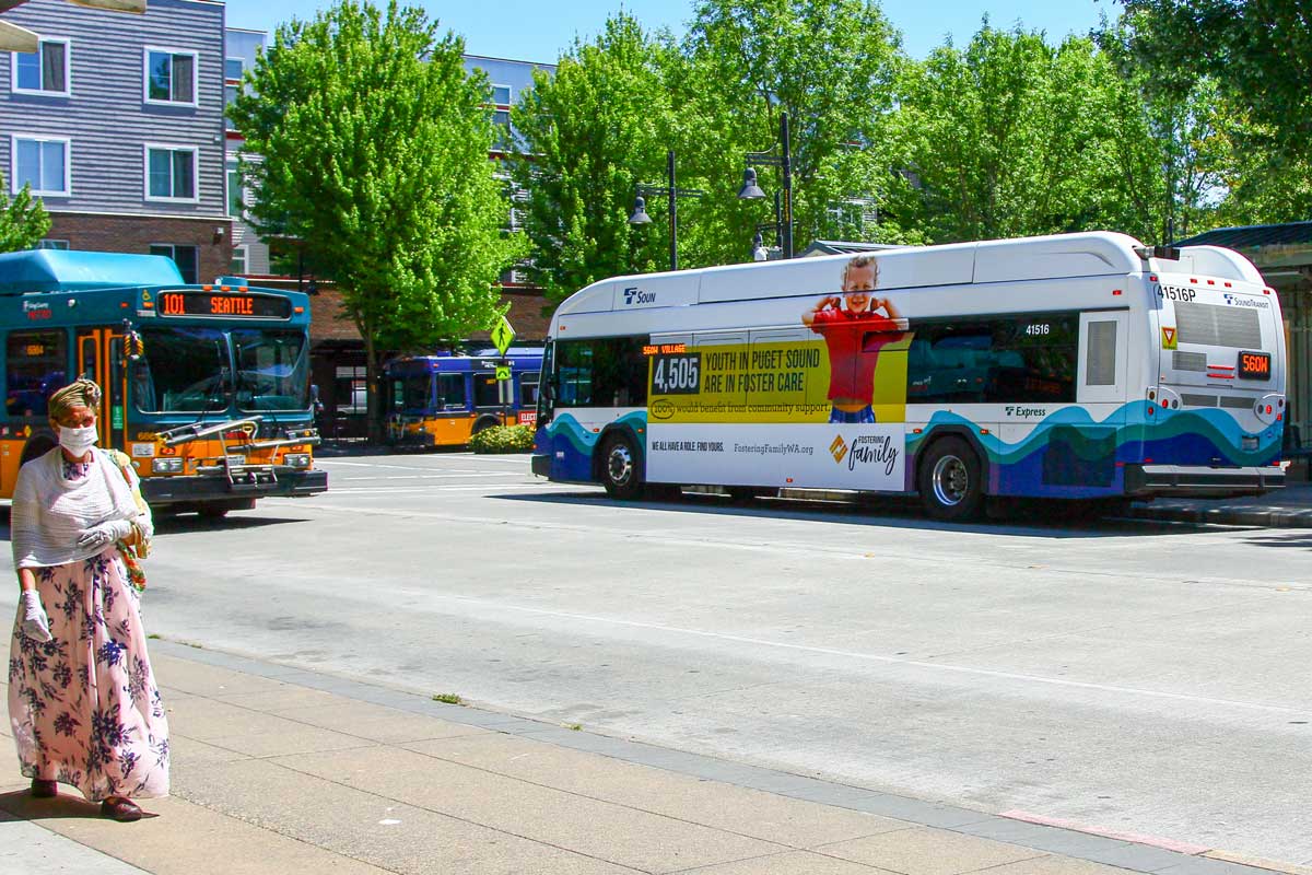 Fostering Family USK Bus Wrap on Sound Transit in Seattle 2020